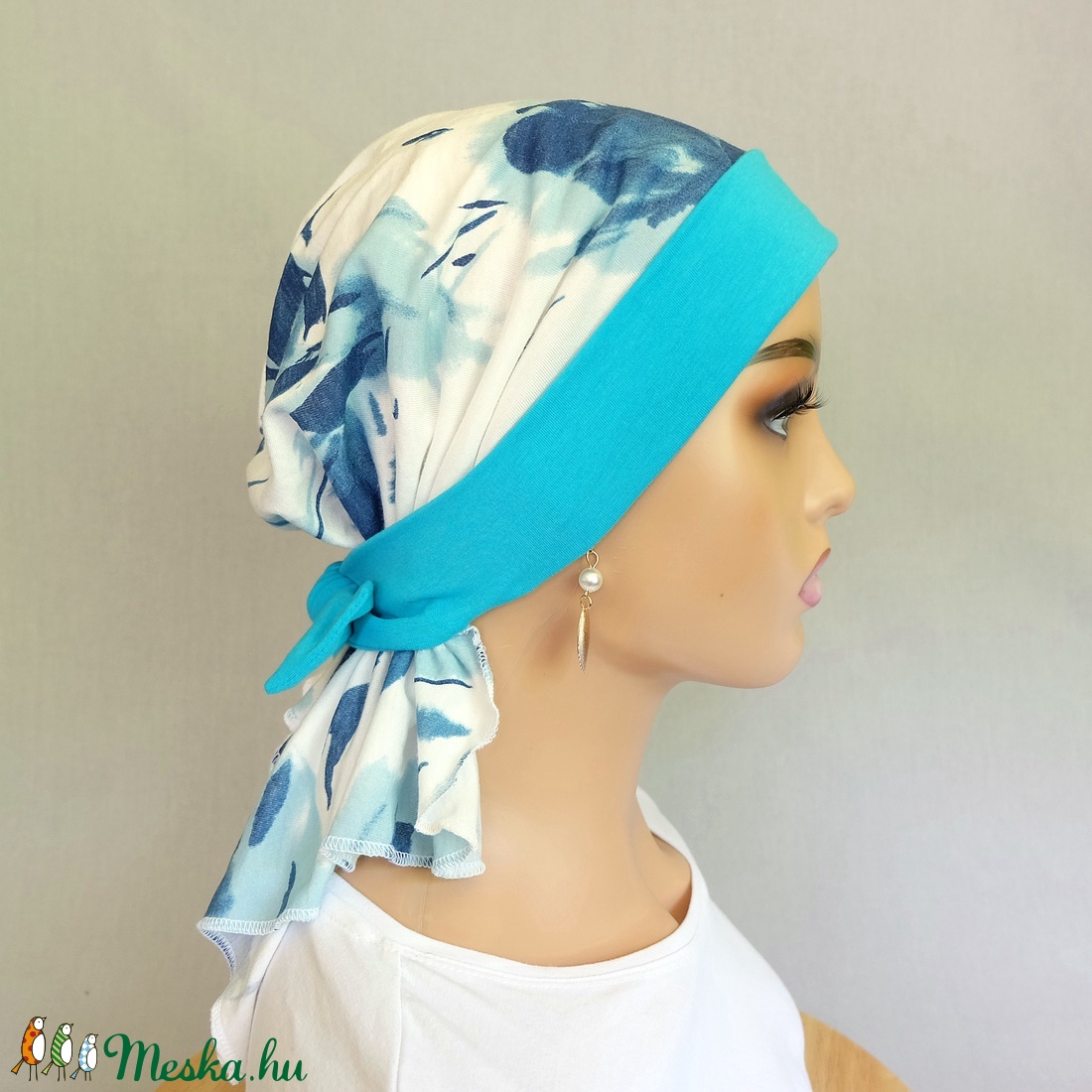 Kemoterápiás kendő - kék mintás és türkiz fejkendő - ruha & divat - sál, sapka, kendő - kendő - Meska.hu