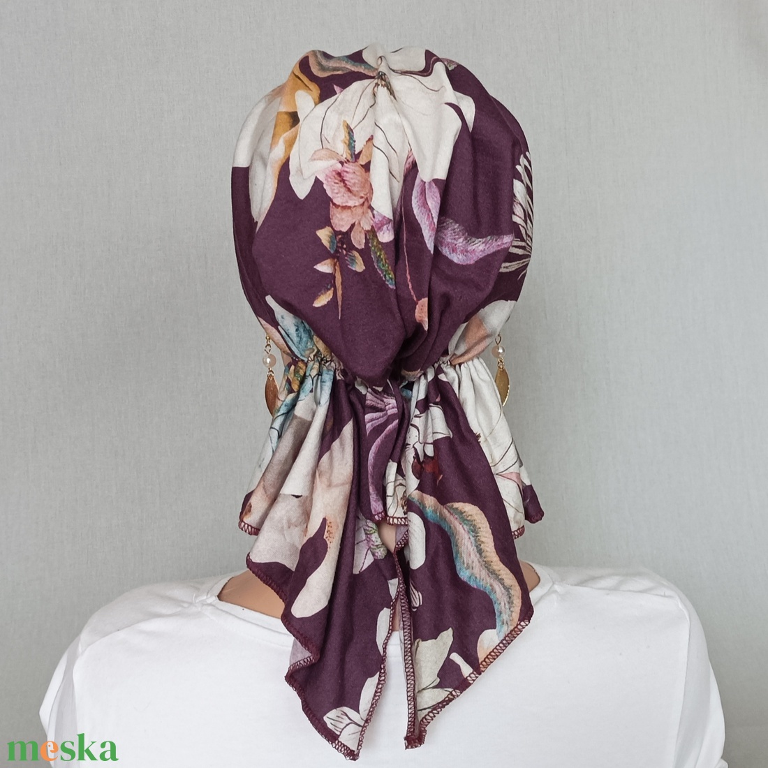 Kemoterápiás kendő - lila virágos fejkendő - paróka helyett - ruha & divat - sál, sapka, kendő - kendő - Meska.hu