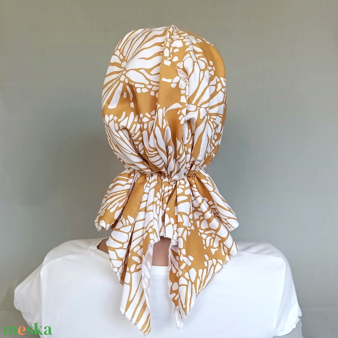 Kemoterápiás kendő - mustárszínű mintás fejkedő - paróka helyett - ruha & divat - sál, sapka, kendő - kendő - Meska.hu