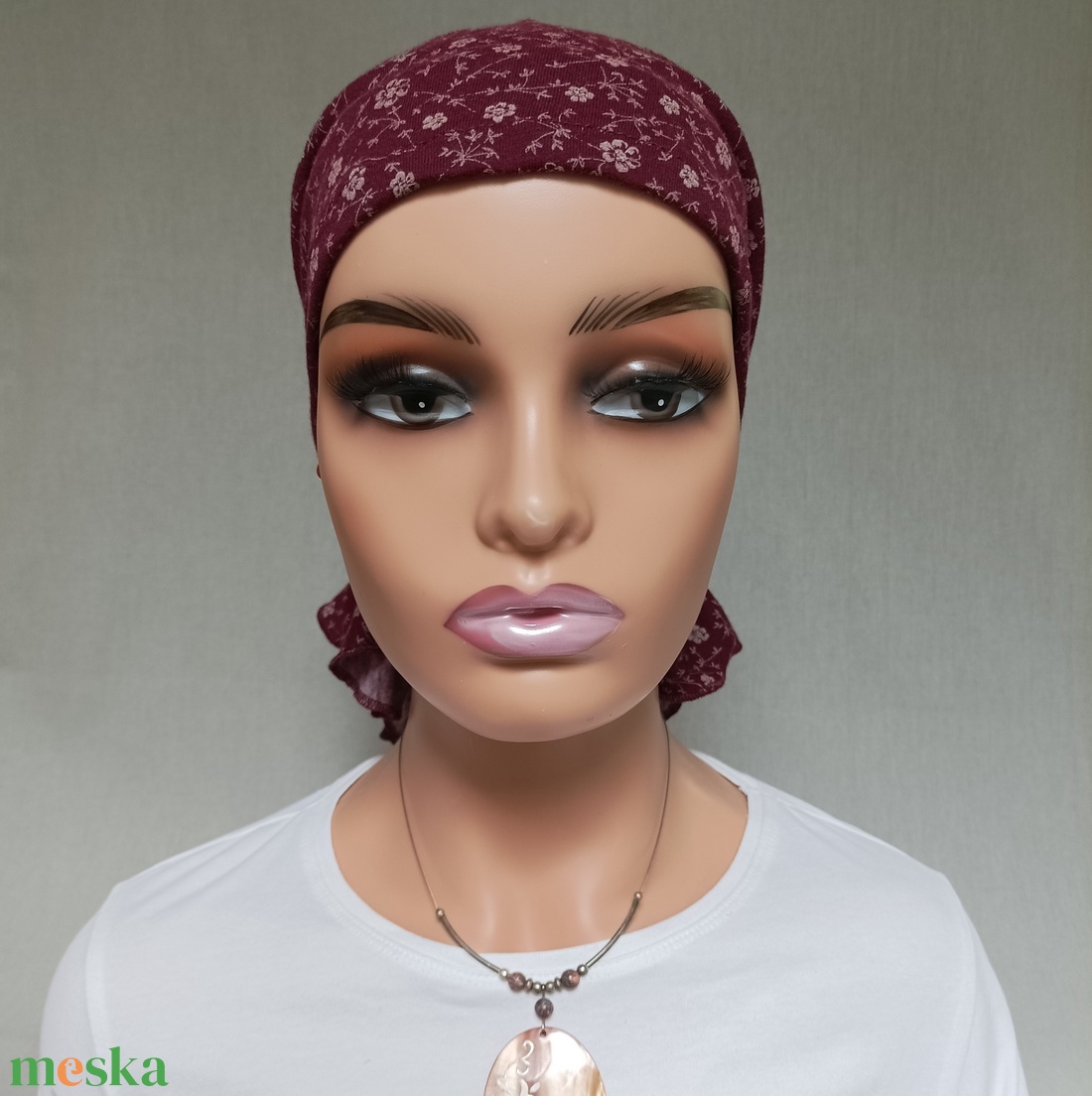 Kemoterápiás kendő - bordó színű, virágos fejkendő - paróka helyett - ruha & divat - sál, sapka, kendő - kendő - Meska.hu