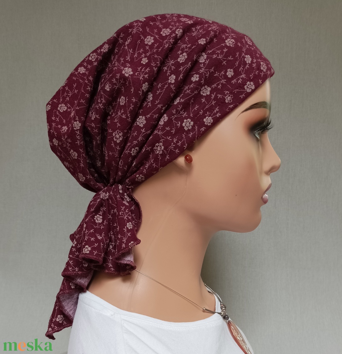 Kemoterápiás kendő - bordó színű, virágos fejkendő - paróka helyett - ruha & divat - sál, sapka, kendő - kendő - Meska.hu