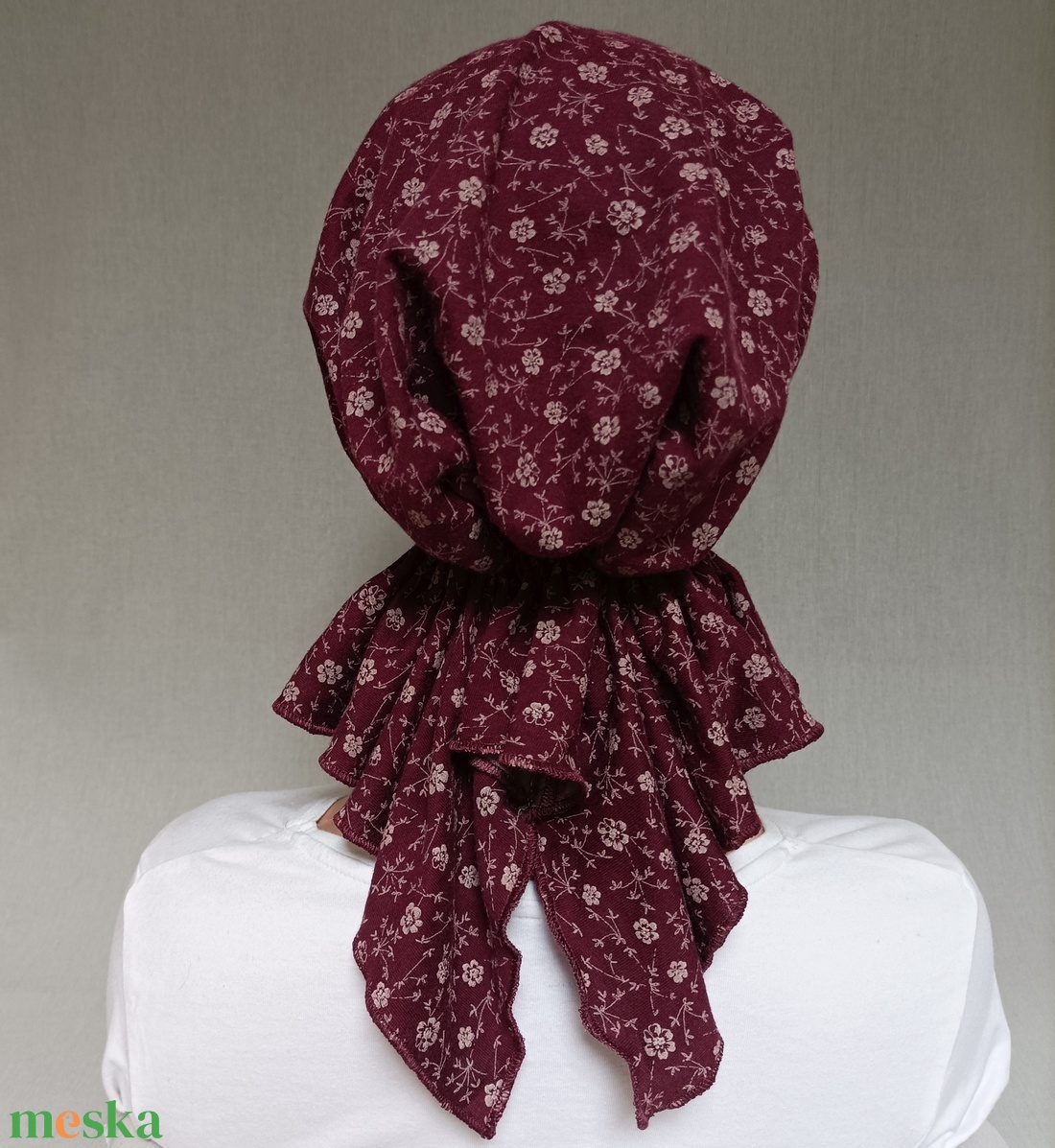 Kemoterápiás kendő - bordó színű, virágos fejkendő - paróka helyett - ruha & divat - sál, sapka, kendő - kendő - Meska.hu