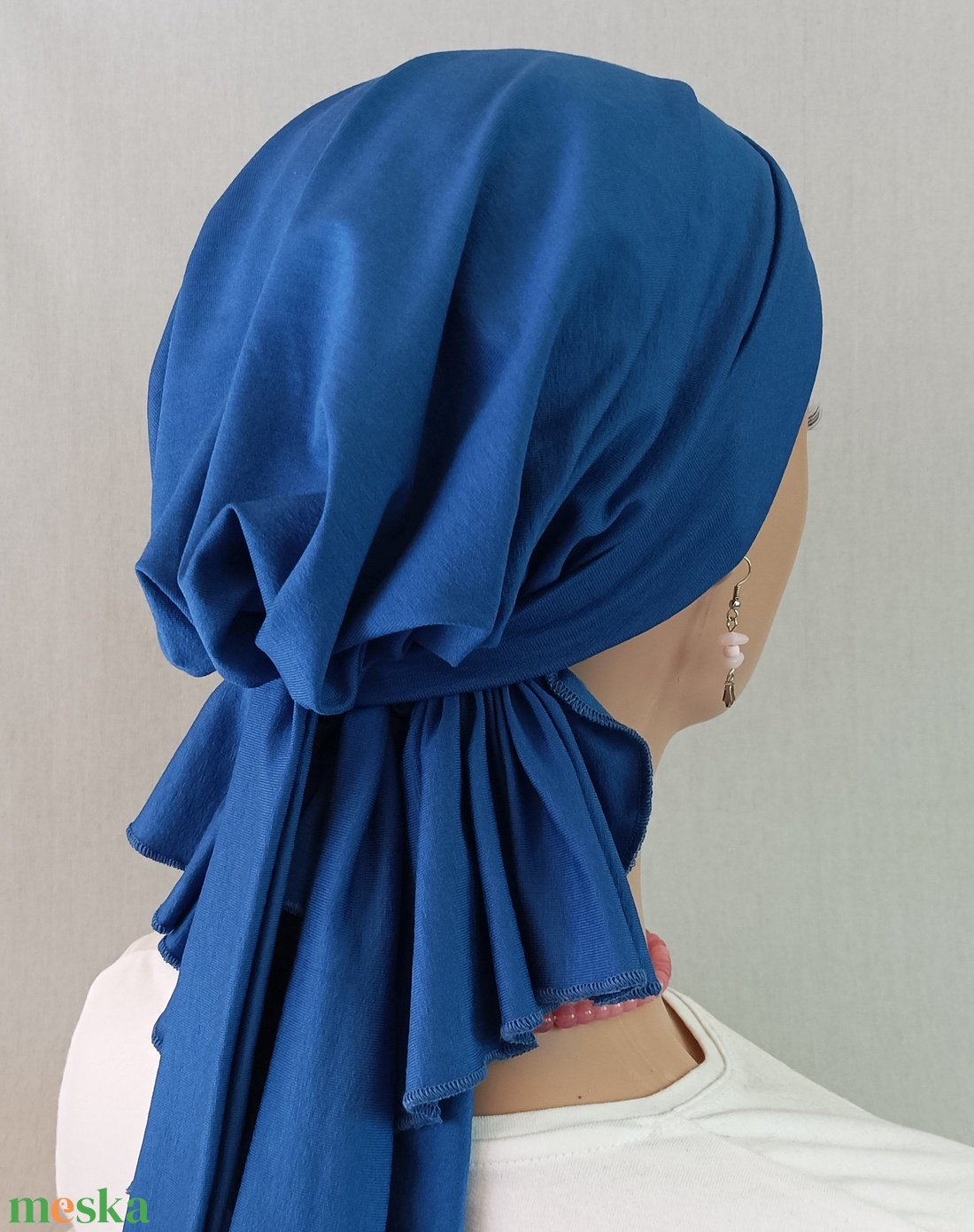 Kendő - Kemoterápiás fejkendő - királykék masnis, pamut kendő - paróka helyett - daganatos kezelések idejére is - ruha & divat - sál, sapka, kendő - kendő - Meska.hu