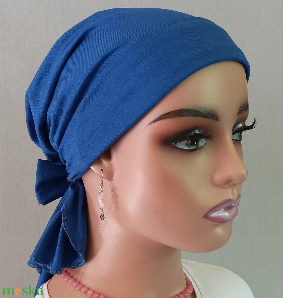Kendő - Kemoterápiás fejkendő - királykék masnis, pamut kendő - paróka helyett - daganatos kezelések idejére is - ruha & divat - sál, sapka, kendő - kendő - Meska.hu