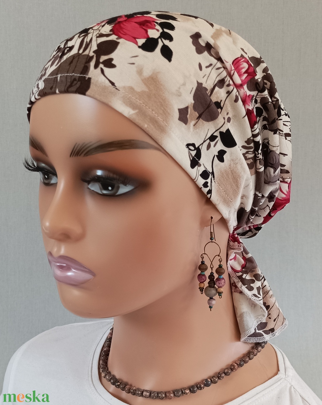 Kendő - Kemoterápiás fejkendő - cirmos dáliavirág mintás pamut kendő - paróka helyett - daganatos kezelések idejére is - ruha & divat - sál, sapka, kendő - kendő - Meska.hu