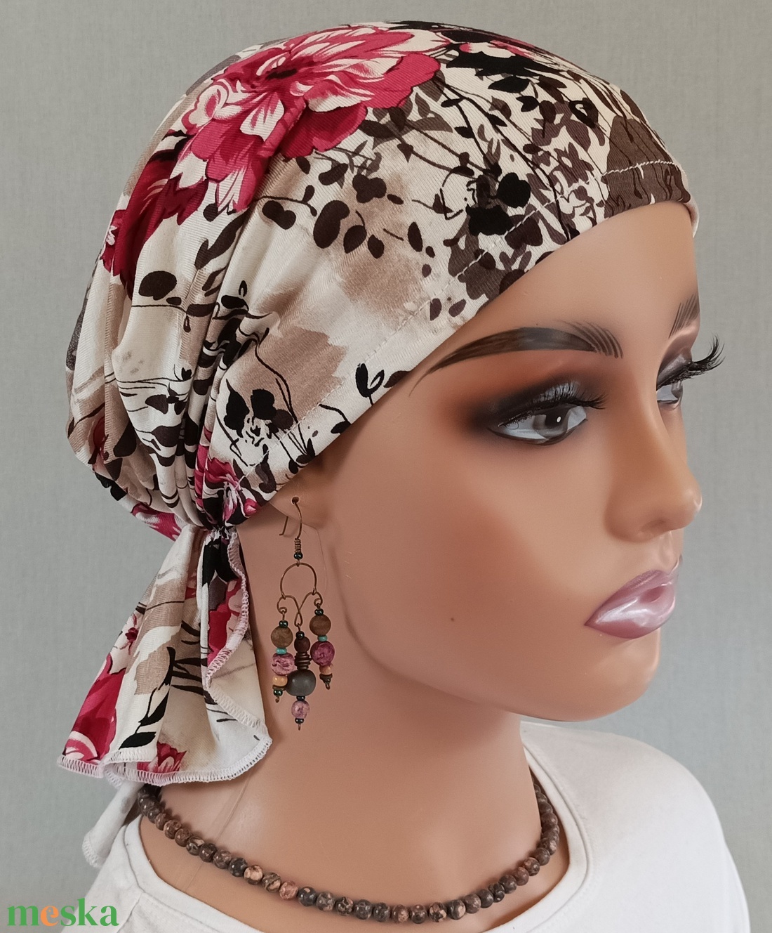 Kendő - Kemoterápiás fejkendő - cirmos dáliavirág mintás pamut kendő - paróka helyett - daganatos kezelések idejére is - ruha & divat - sál, sapka, kendő - kendő - Meska.hu