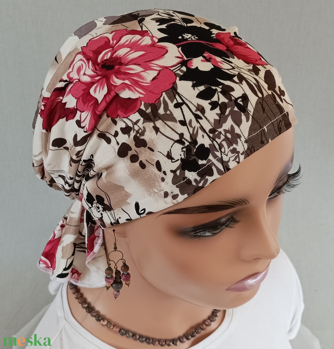 Kendő - Kemoterápiás fejkendő - cirmos dáliavirág mintás pamut kendő - paróka helyett - daganatos kezelések idejére is - ruha & divat - sál, sapka, kendő - kendő - Meska.hu