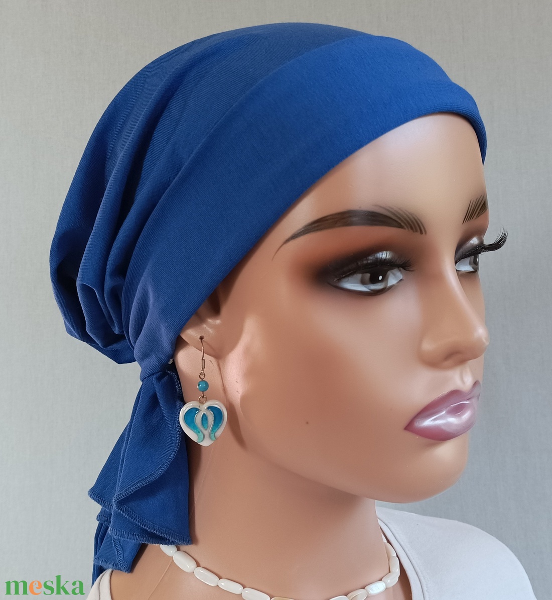 Kendő - Elegáns fejkendő - masnis, királykék pamut kendő - paróka helyett - kemoterápiás kezelések idejére - ruha & divat - sál, sapka, kendő - kendő - Meska.hu