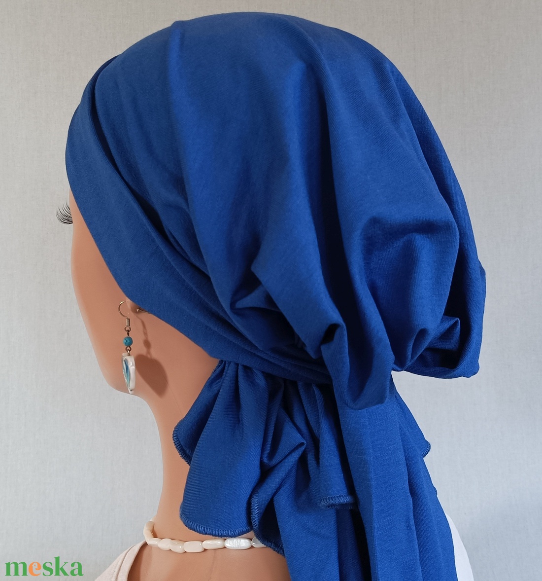 Kendő - Elegáns fejkendő - masnis, királykék pamut kendő - paróka helyett - kemoterápiás kezelések idejére - ruha & divat - sál, sapka, kendő - kendő - Meska.hu