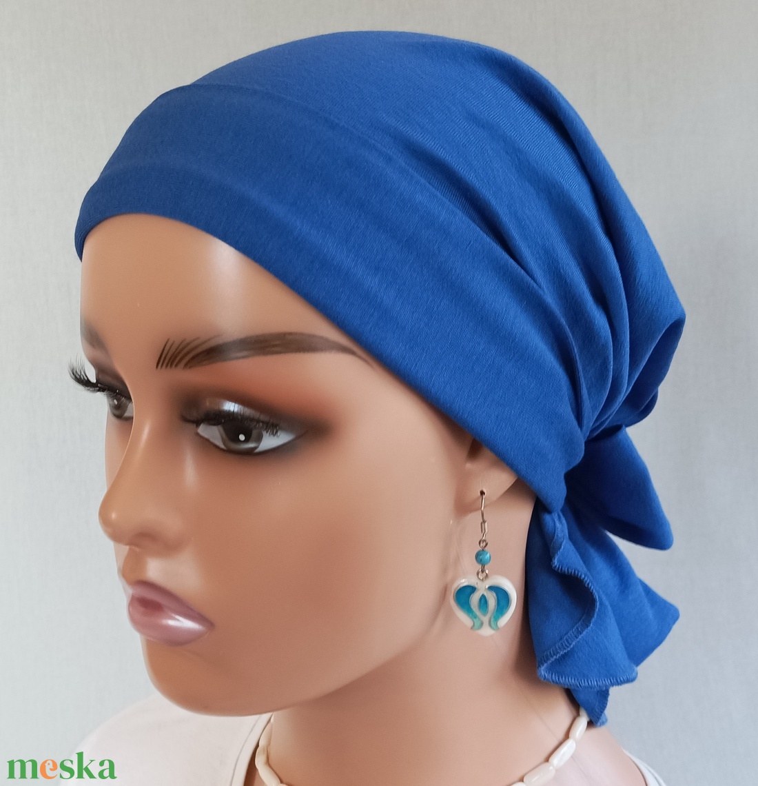 Kendő - Elegáns fejkendő - masnis, királykék pamut kendő - paróka helyett - kemoterápiás kezelések idejére - ruha & divat - sál, sapka, kendő - kendő - Meska.hu