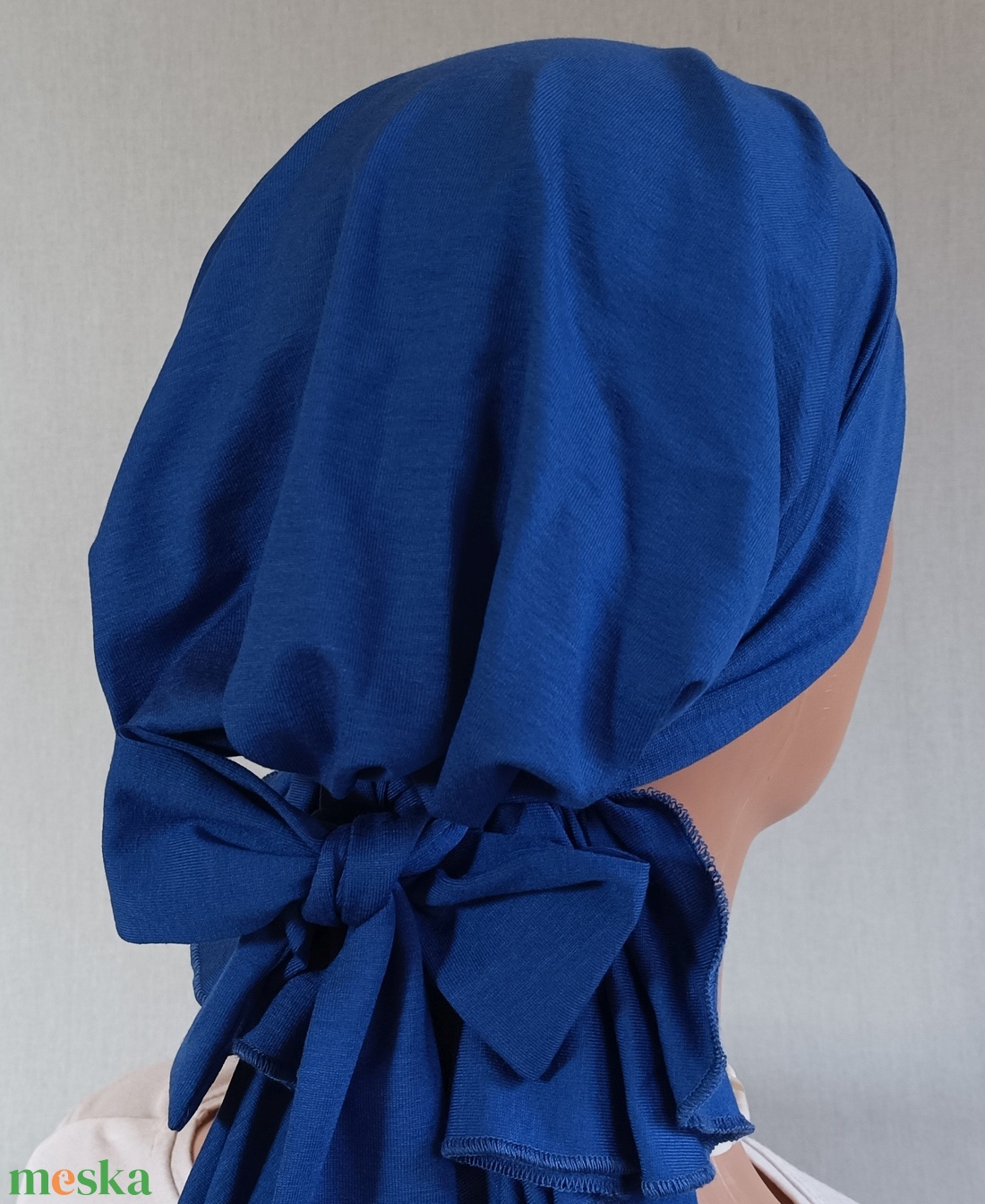 Kendő - Elegáns fejkendő - masnis, királykék pamut kendő - paróka helyett - kemoterápiás kezelések idejére - ruha & divat - sál, sapka, kendő - kendő - Meska.hu
