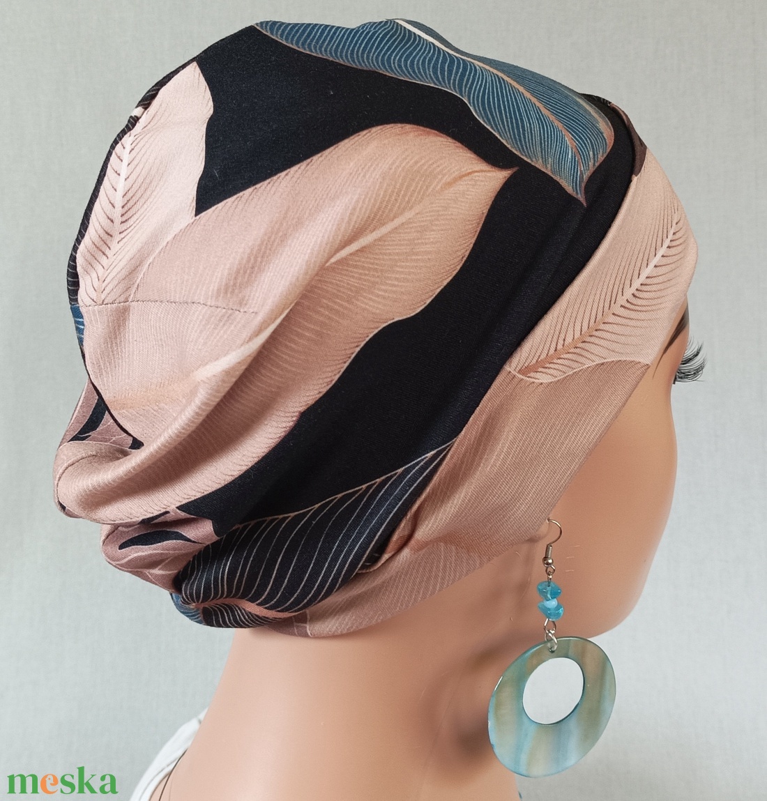 Sapka - Kemoterápiás sapka - filodendronos-mintás - paróka helyett - daganatos kezelések idejére is - ruha & divat - sál, sapka, kendő - kendő - Meska.hu