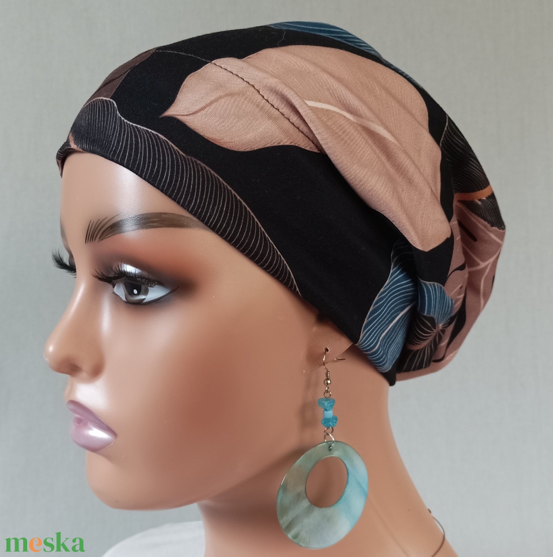 Sapka - Kemoterápiás sapka - filodendronos-mintás - paróka helyett - daganatos kezelések idejére is - ruha & divat - sál, sapka, kendő - kendő - Meska.hu