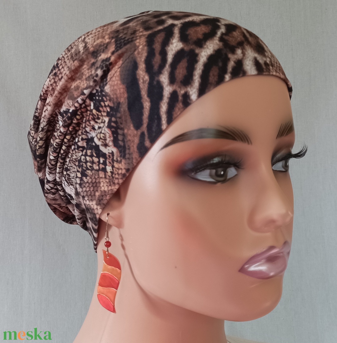 Sapka - Kemoterápiás sapka - kígyóbőr mintás - daganatos kezelések idejére is - ruha & divat - sál, sapka, kendő - kendő - Meska.hu