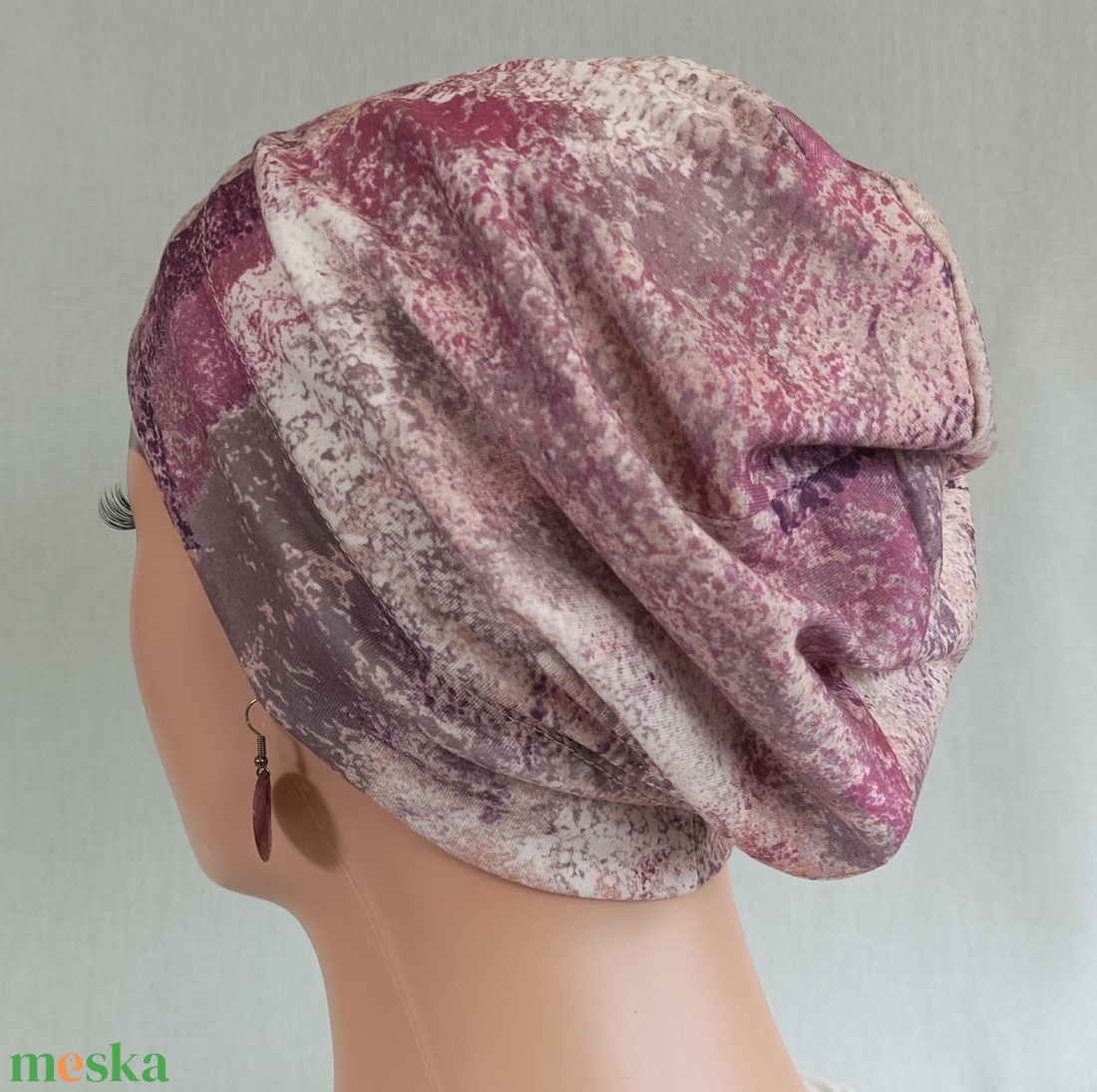 Sapka - Kemoterápiás sapka - bézs-bordó mintás -, daganatos kezelések idejére - ruha & divat - sál, sapka, kendő - kendő - Meska.hu