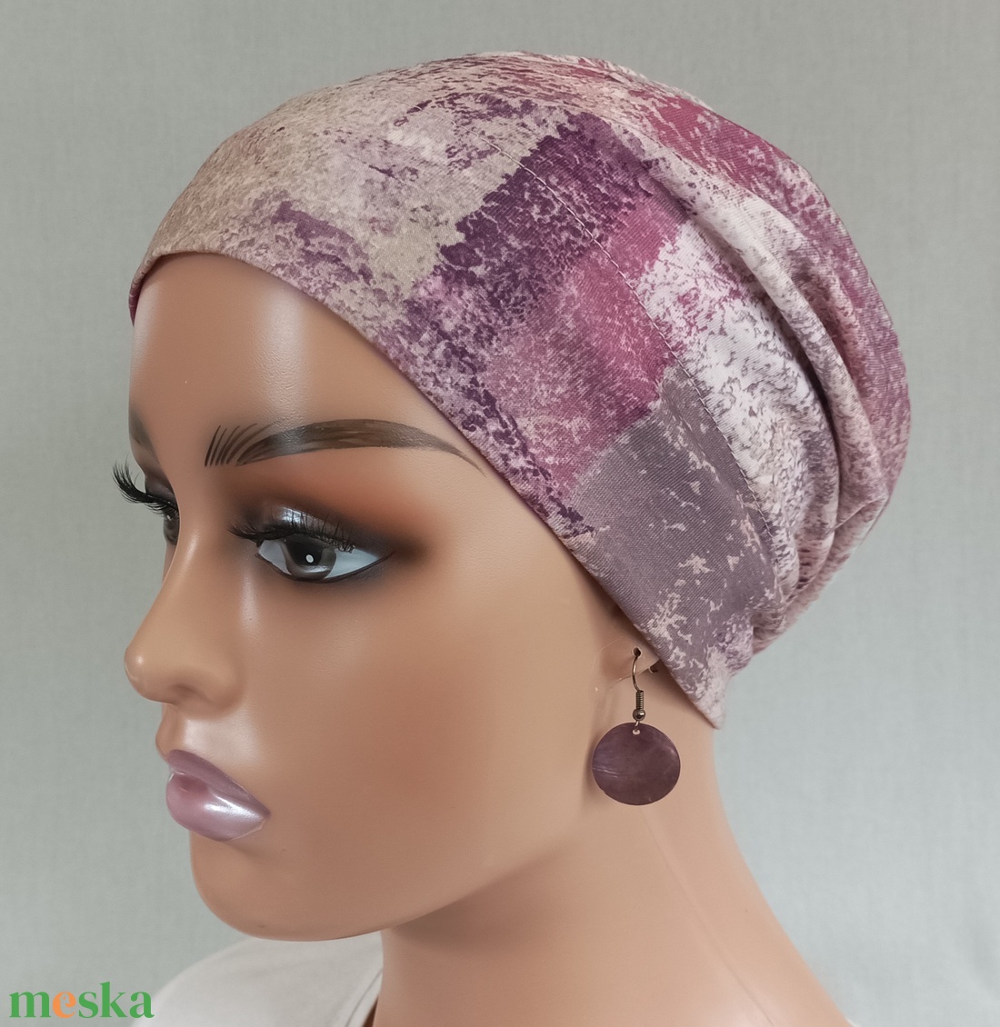 Sapka - Kemoterápiás sapka - bézs-bordó mintás -, daganatos kezelések idejére - ruha & divat - sál, sapka, kendő - kendő - Meska.hu