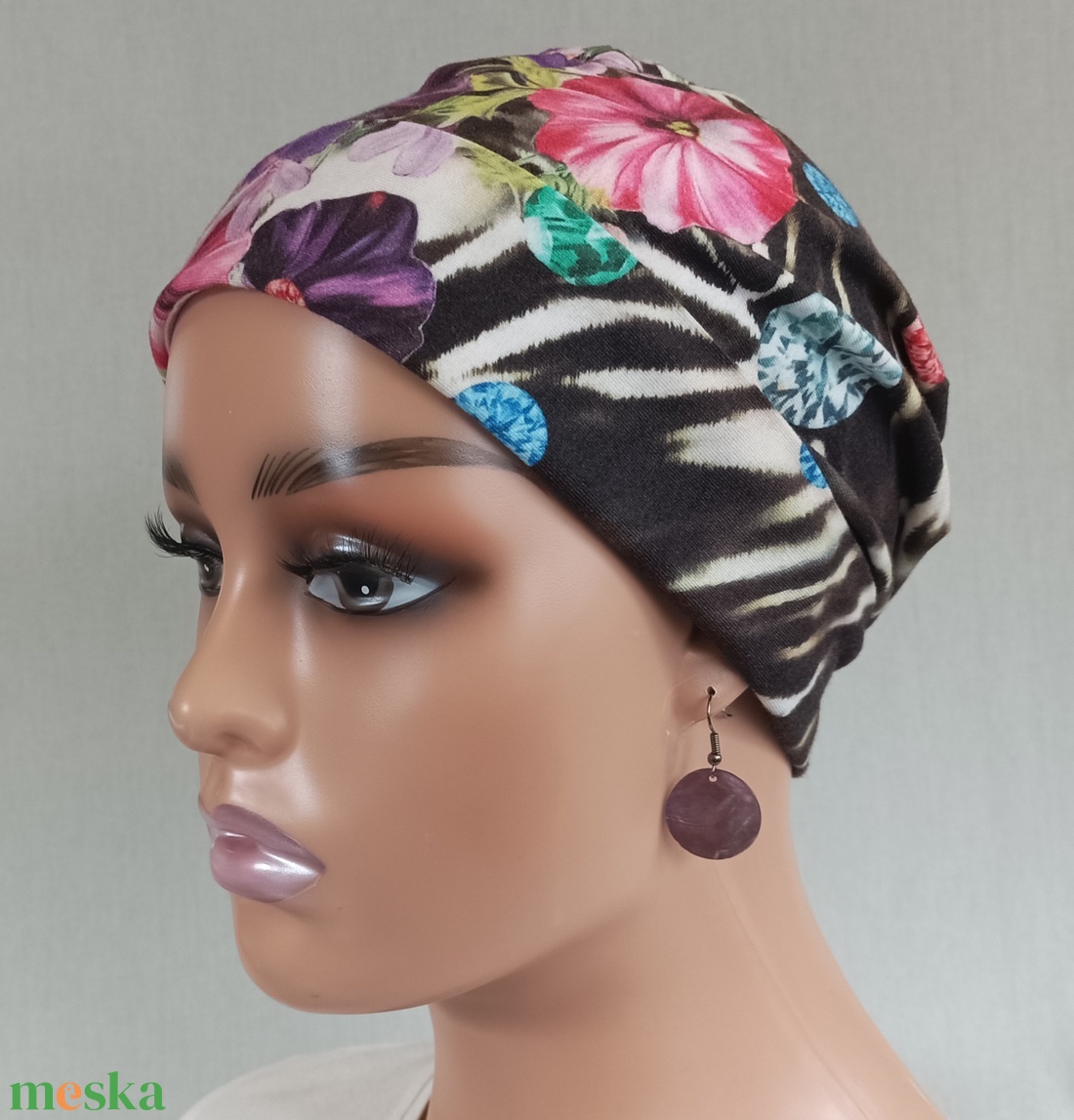 Sapka - Kemoterápiás sapka -, virágos-párducmintás -, daganatos kezelések idejére is - ruha & divat - sál, sapka, kendő - kendő - Meska.hu