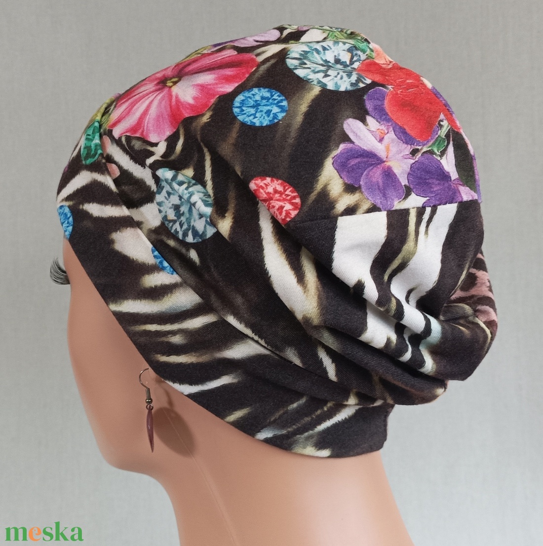 Sapka - Kemoterápiás sapka -, virágos-párducmintás -, daganatos kezelések idejére is - ruha & divat - sál, sapka, kendő - kendő - Meska.hu