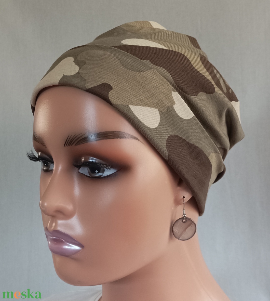 Sapka - Kemoterápiás sapka - világos terepmintás - daganatos kezelések idejére is - ruha & divat - sál, sapka, kendő - kendő - Meska.hu