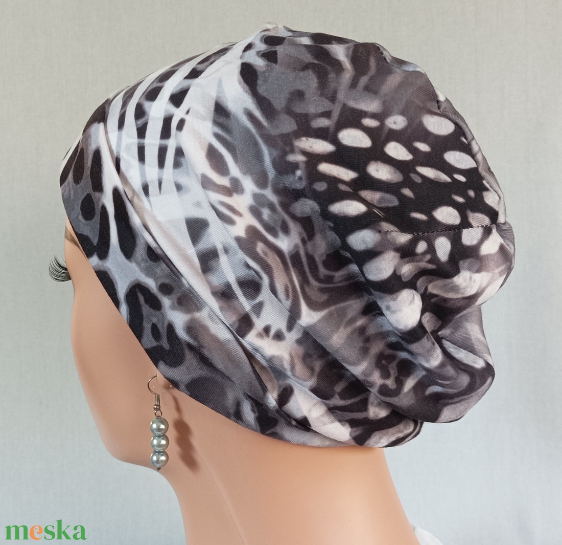 Sapka - Kemoterápiás sapka - szürke mintás -, paróka helyett -, daganatos kezelések idejére is - ruha & divat - sál, sapka, kendő - kendő - Meska.hu