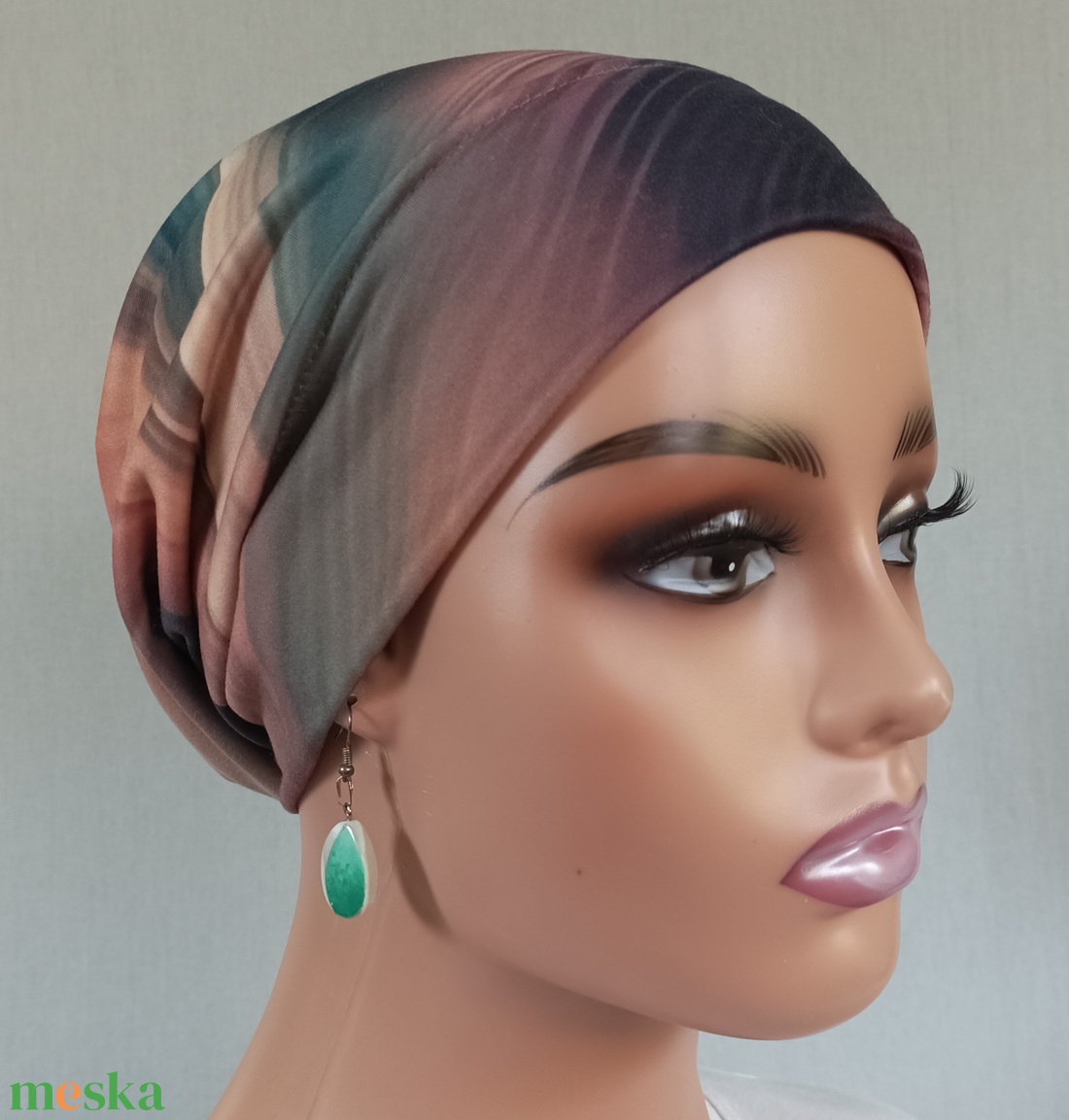 Sapka - Kemoterápiás sapka -, sötétzöld-bézs mintás -, daganatos kezelések idejére is - ruha & divat - sál, sapka, kendő - kendő - Meska.hu