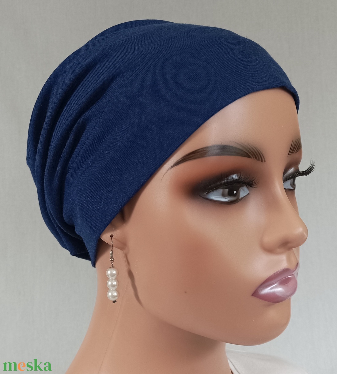 Sapka - Kemoterápiás sapka - sötétkék - paróka helyett - daganatos kezelések idejére is - ruha & divat - sál, sapka, kendő - kendő - Meska.hu