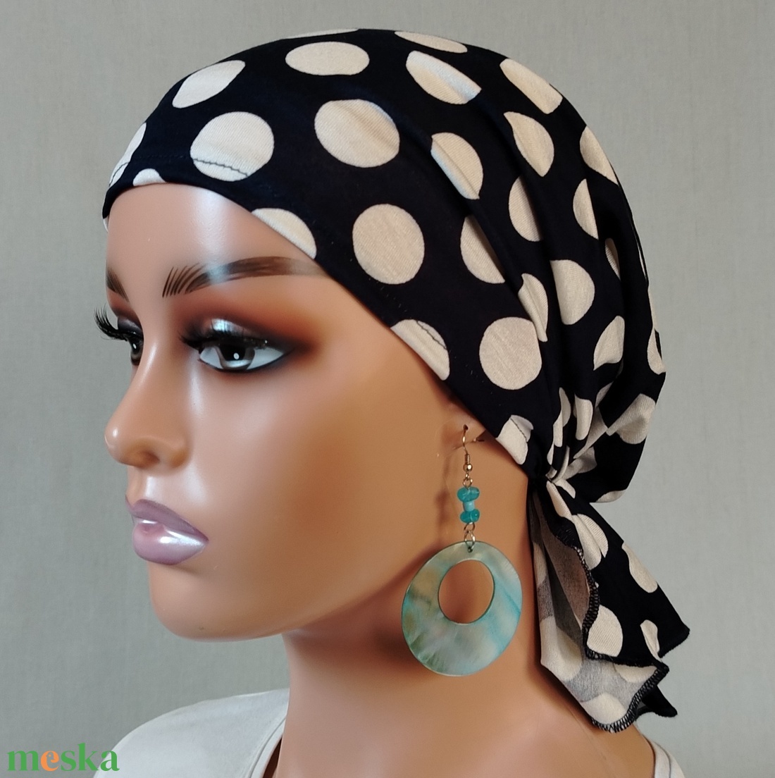 Kendő - kemoterápiás kendő - kék-fehérpettyes pamut fejkendő - paróka helyett daganatos betegeknek is - ruha & divat - sál, sapka, kendő - kendő - Meska.hu
