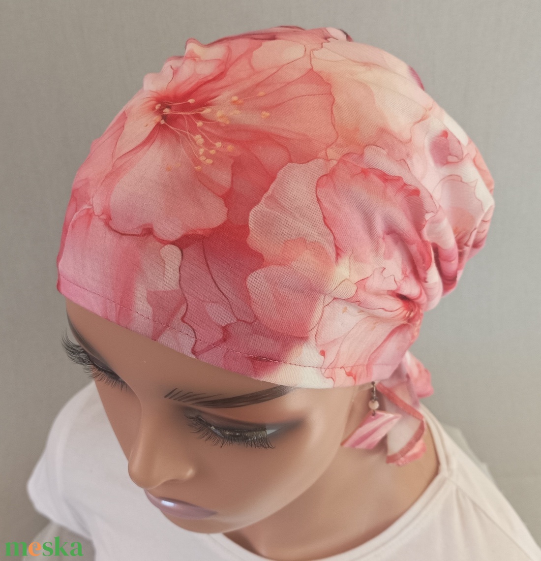 Kendő - Kemoterápiás kendő - rózsaszín-hibiszkuszvirág mintás kendő - paróka helyett - daganatos kezelések idejére is - ruha & divat - sál, sapka, kendő - kendő - Meska.hu