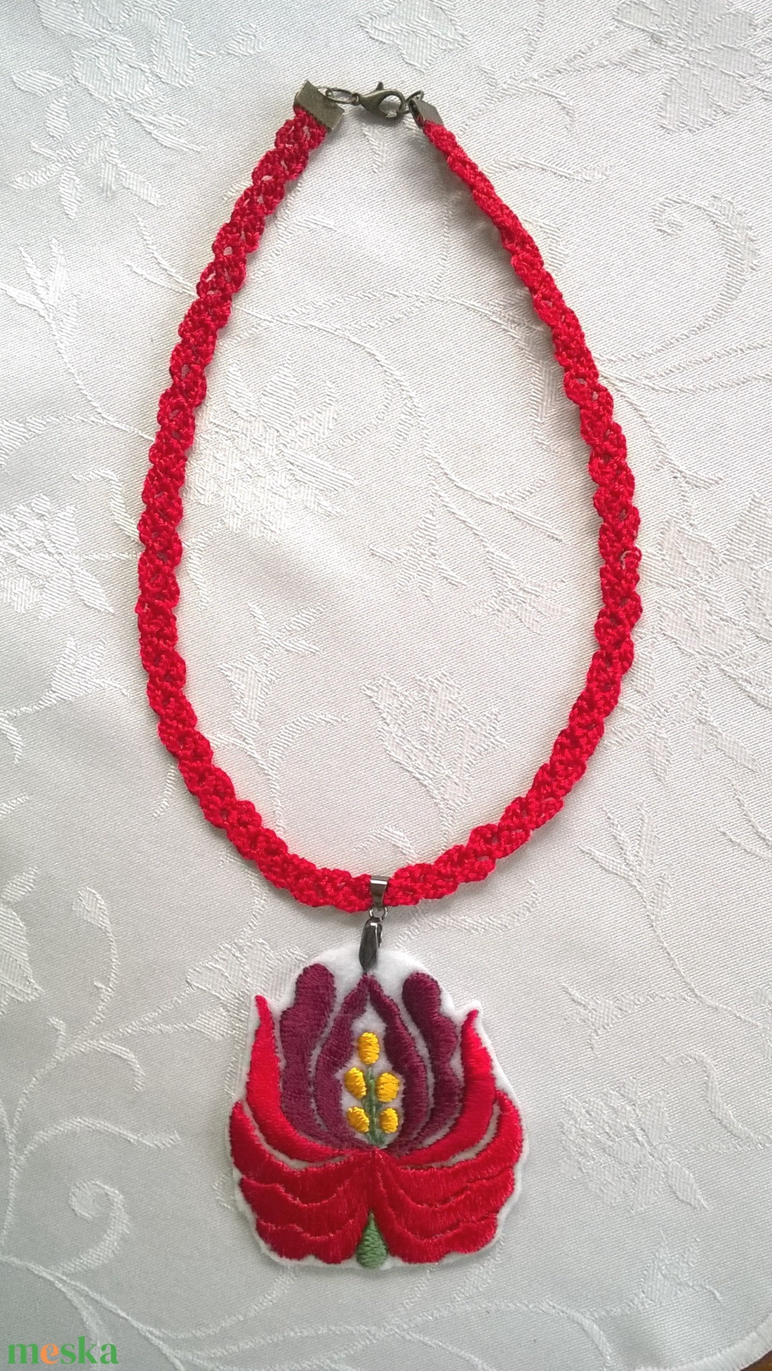 Kalocsai piros virág - ékszer - nyaklánc - medál - Meska.hu