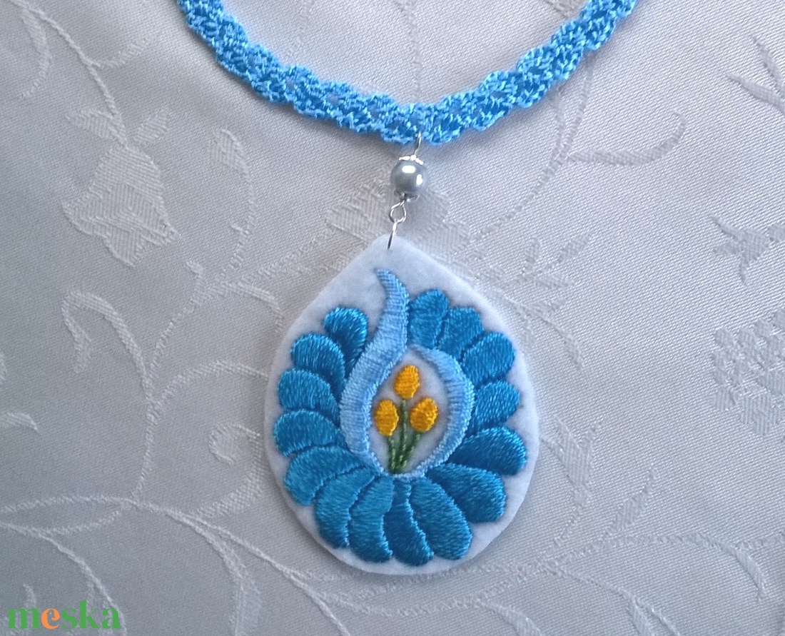 Kalocsai kék szett - ékszer - nyaklánc - medálos nyaklánc - Meska.hu
