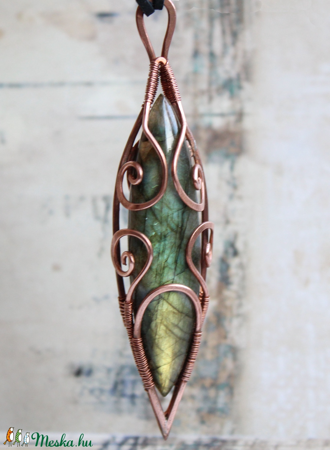 Talizmán - vörösréz medál labradorittal - ékszer - nyaklánc - medál - Meska.hu