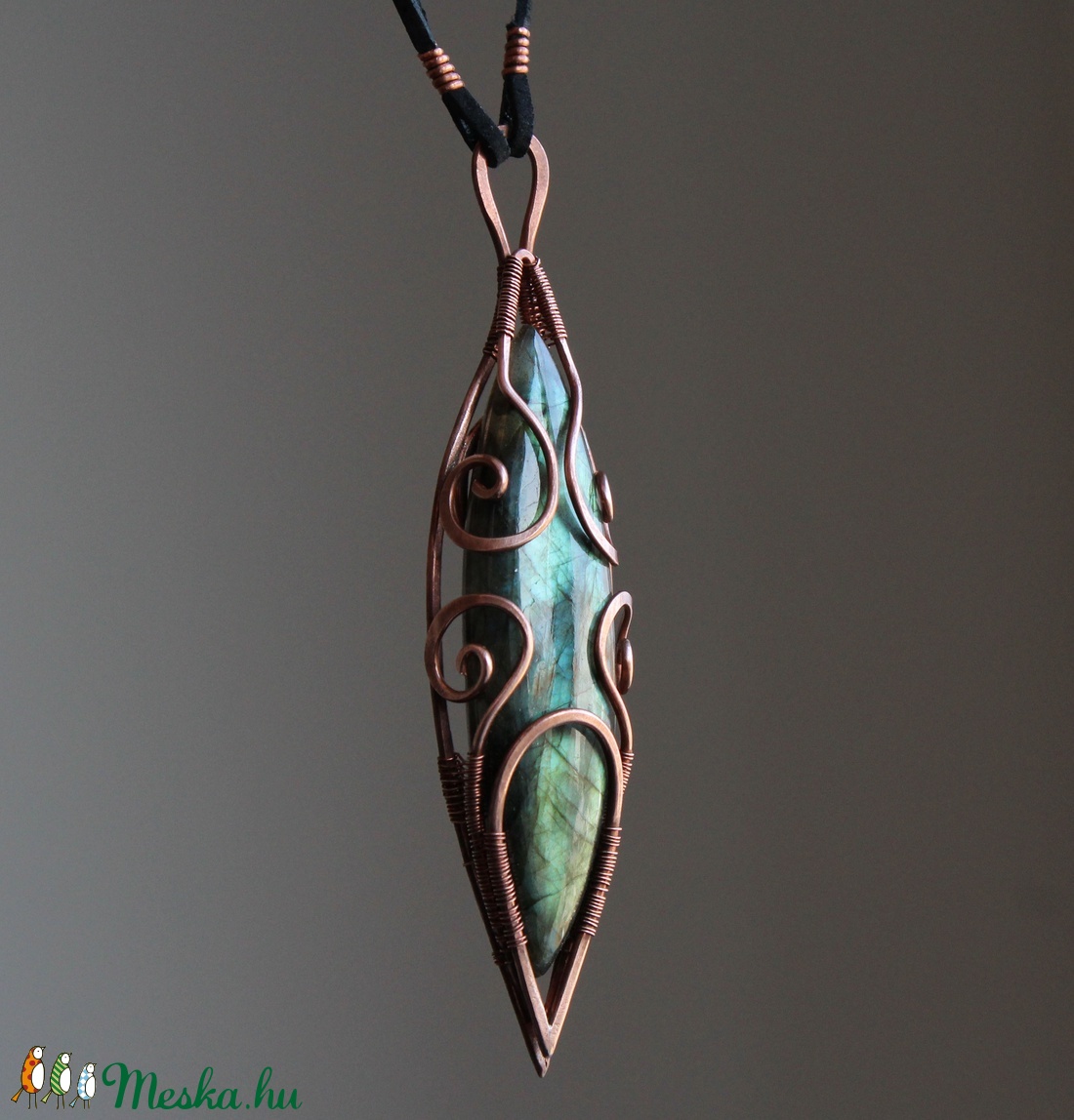 Talizmán - vörösréz medál labradorittal - ékszer - nyaklánc - medál - Meska.hu