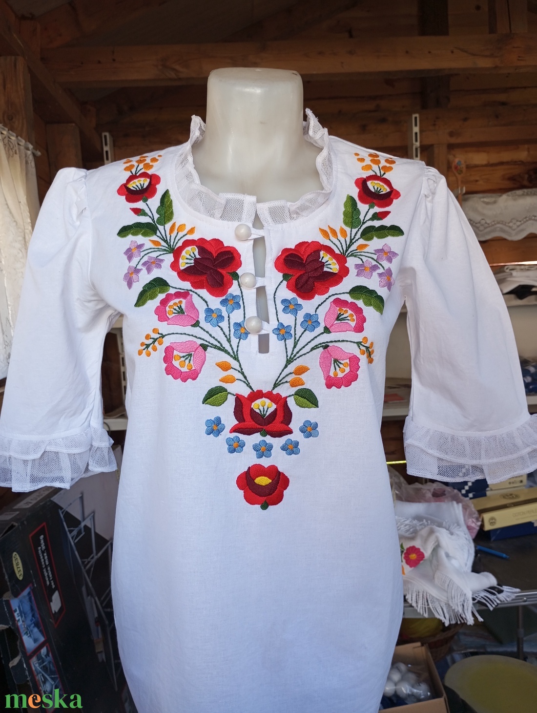 Kalocsai hímzett vászon bluz - ruha & divat - női ruha - blúz - Meska.hu