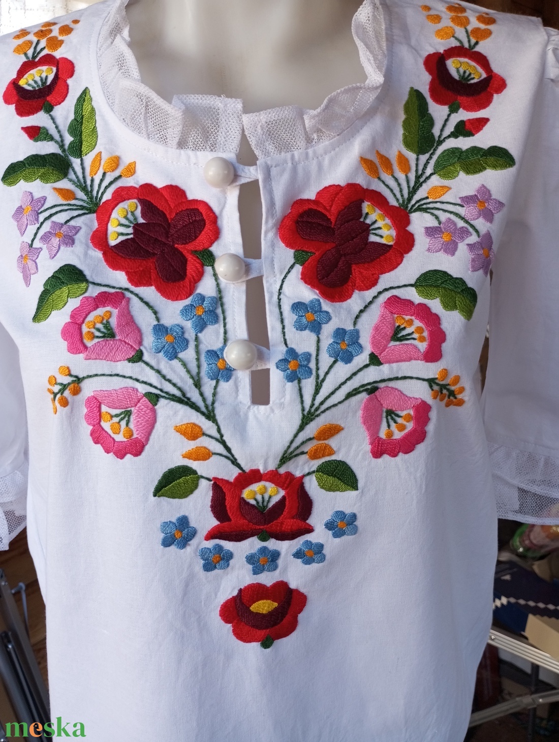 Kalocsai hímzett vászon bluz - ruha & divat - női ruha - blúz - Meska.hu
