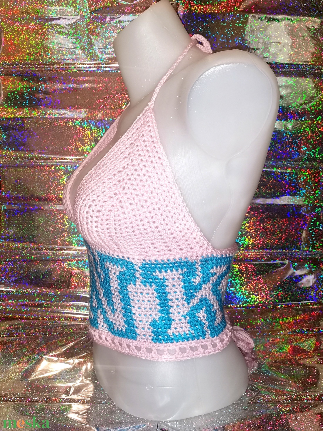PINK feliratos croptop - ruha & divat - női ruha - póló, felső - Meska.hu