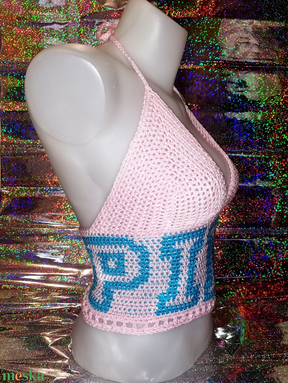 PINK feliratos croptop - ruha & divat - női ruha - póló, felső - Meska.hu