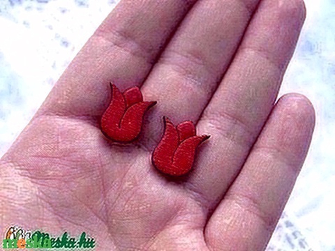 Piros tulipán - fülbevaló - ékszer - fülbevaló - pötty fülbevaló - Meska.hu