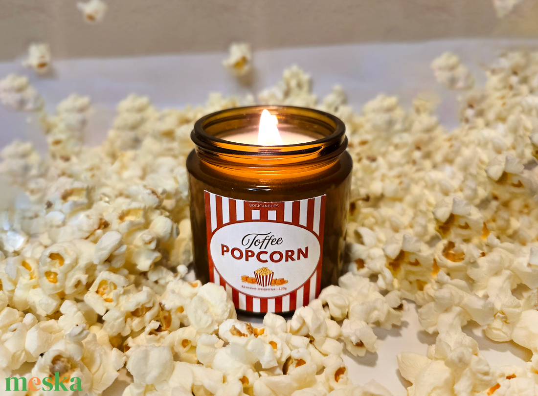 Toffee Popcorn illatgyertya 120g, édesség gyertya, szójagyertya barátnőnek, kollégának  - otthon & életmód - gyertya, illat, aroma - gyertya - Meska.hu