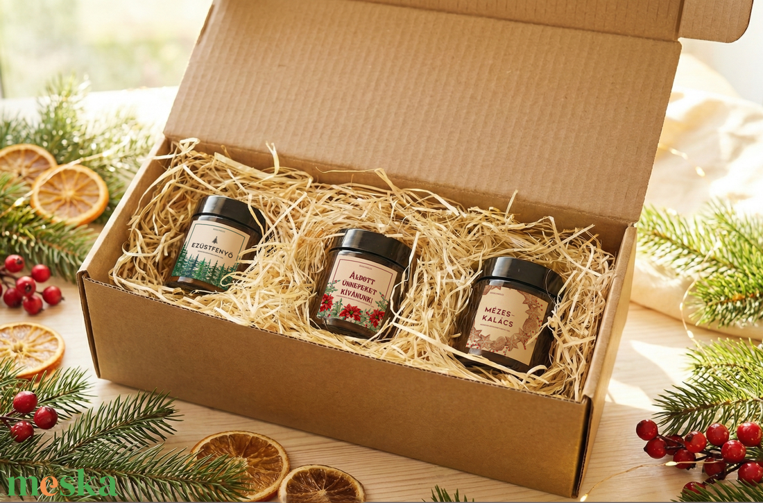 3x Karácsonyi illatgyertya szett- 120g, karácsonyi ajándék, Karácsonyi ajándékcsomag - karácsony - karácsonyi lakásdekoráció - karácsonyi illatgyertya, mécses - Meska.hu