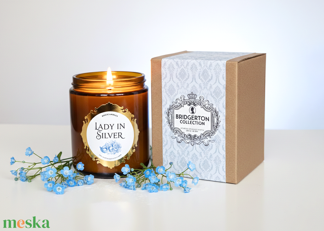 Bridgerton-Lady in Silver Illatgyertya-200g, Ajándék barátnőnek, kollégának, Bridgerton gyertya - otthon & életmód - gyertya, illat, aroma - gyertya - Meska.hu