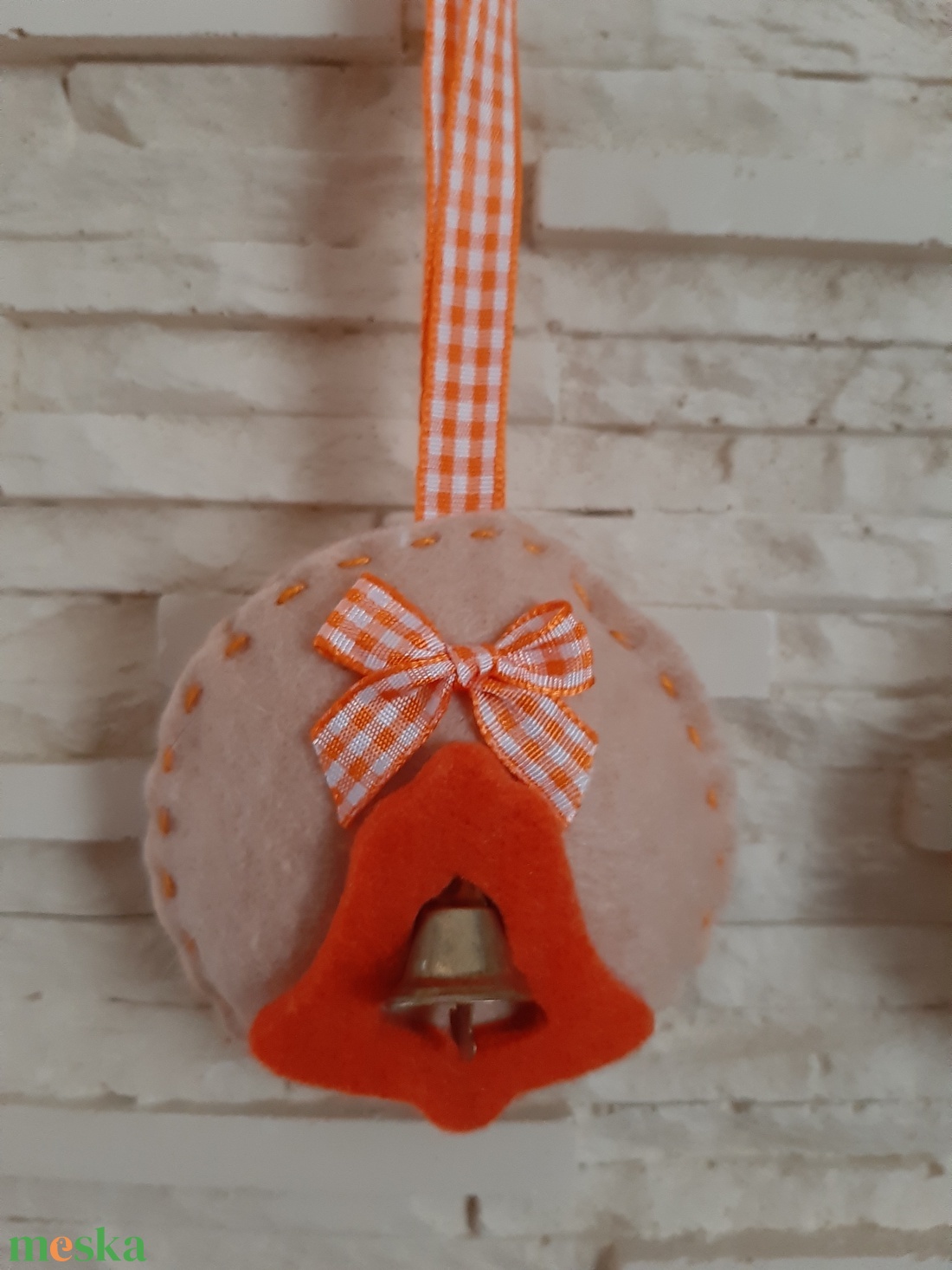 Filc karácsonyi dísz szett - natúr és narancssárga fenyőfa és harang - karácsony - karácsonyi lakásdekoráció - karácsonyfadíszek - Meska.hu