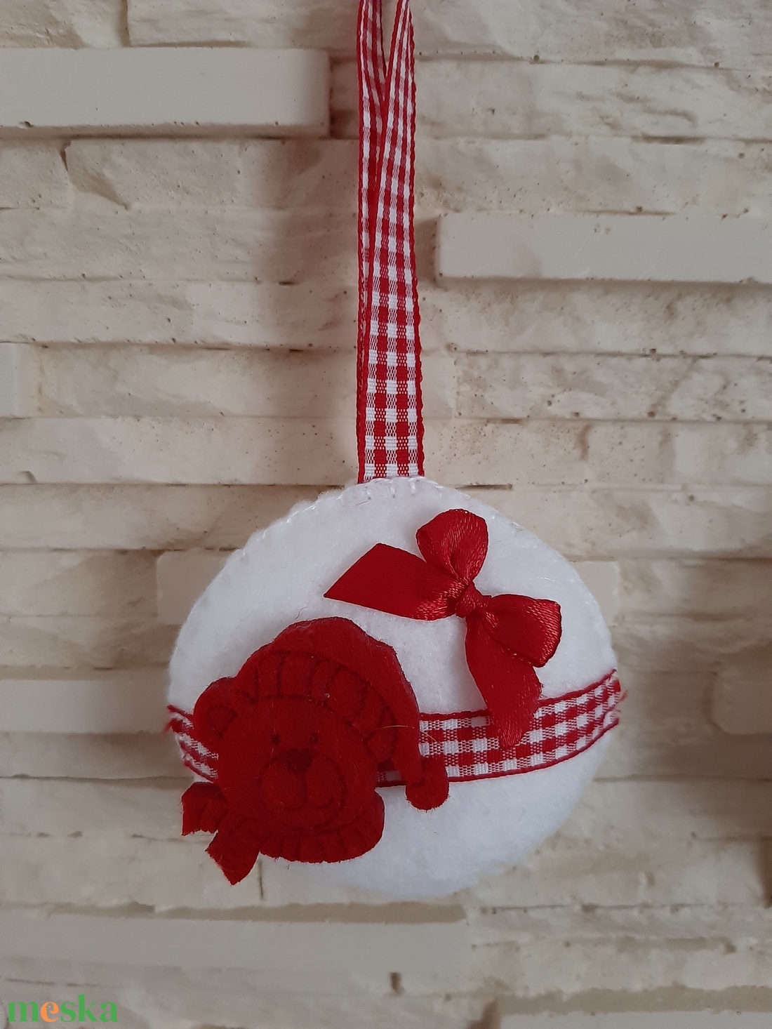 Filc karácsonyi dísz szett - piros kockás, macikás és csengős - karácsony - karácsonyi lakásdekoráció - karácsonyfadíszek - Meska.hu