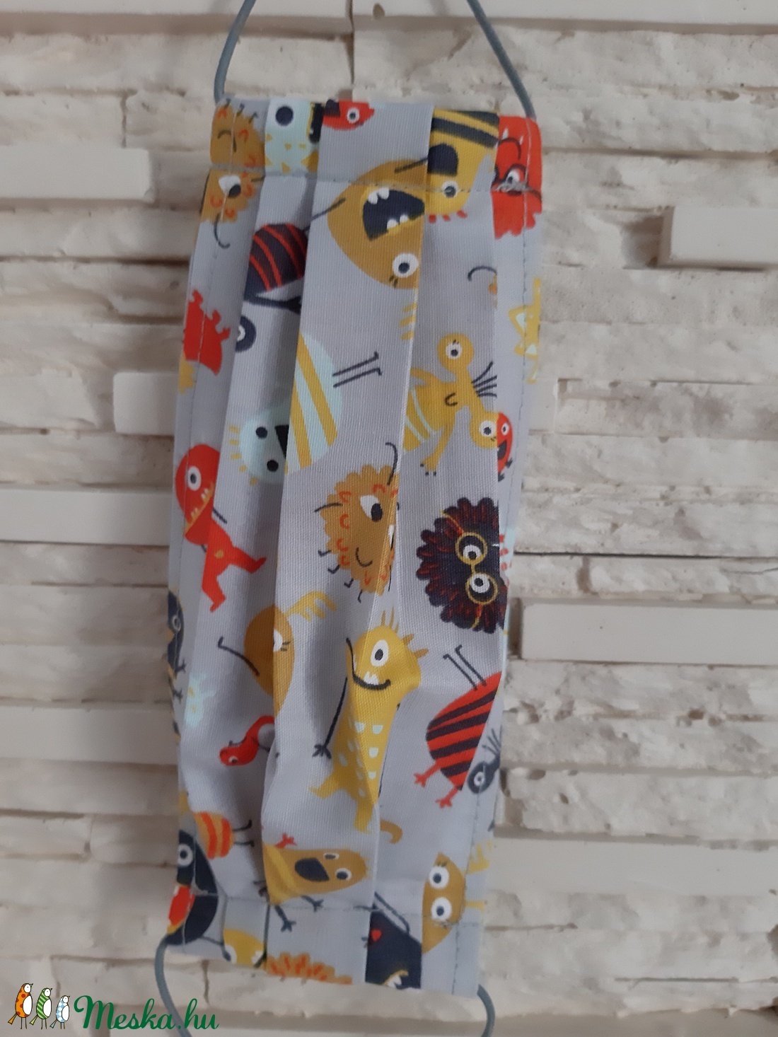 Gyermek textil maszk - szürke, szörnyecskés - gyerek - gyerek - Meska.hu