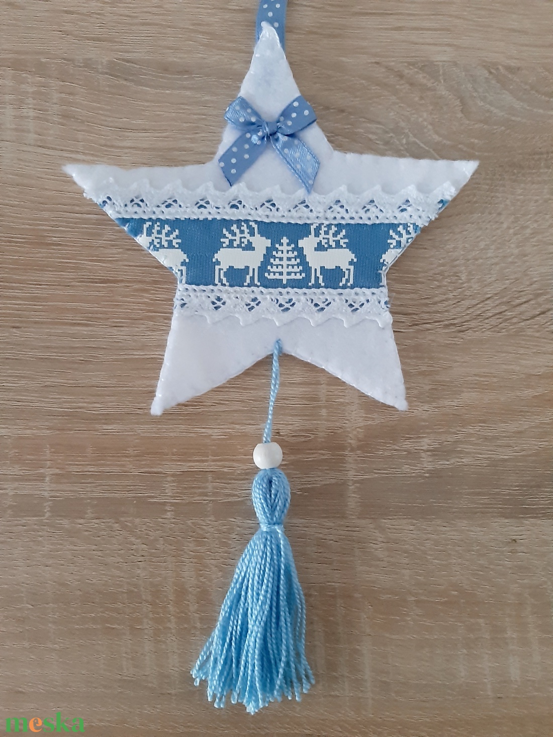 Filc téli duó - fehér és kék színvilágban, szarvasokkal - karácsony - karácsonyi lakásdekoráció - karácsonyfadíszek - Meska.hu