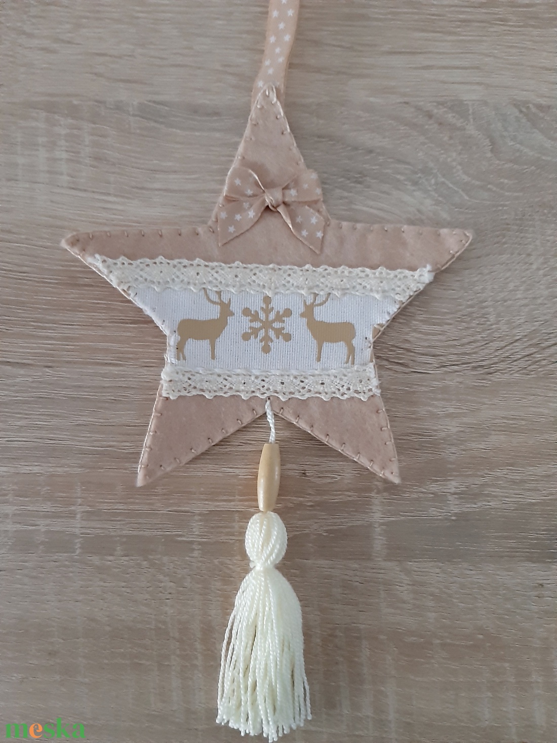 Filc téli duó - bézs és barna színvilágban, rénszarvasokkal - karácsony - karácsonyi lakásdekoráció - karácsonyfadíszek - Meska.hu