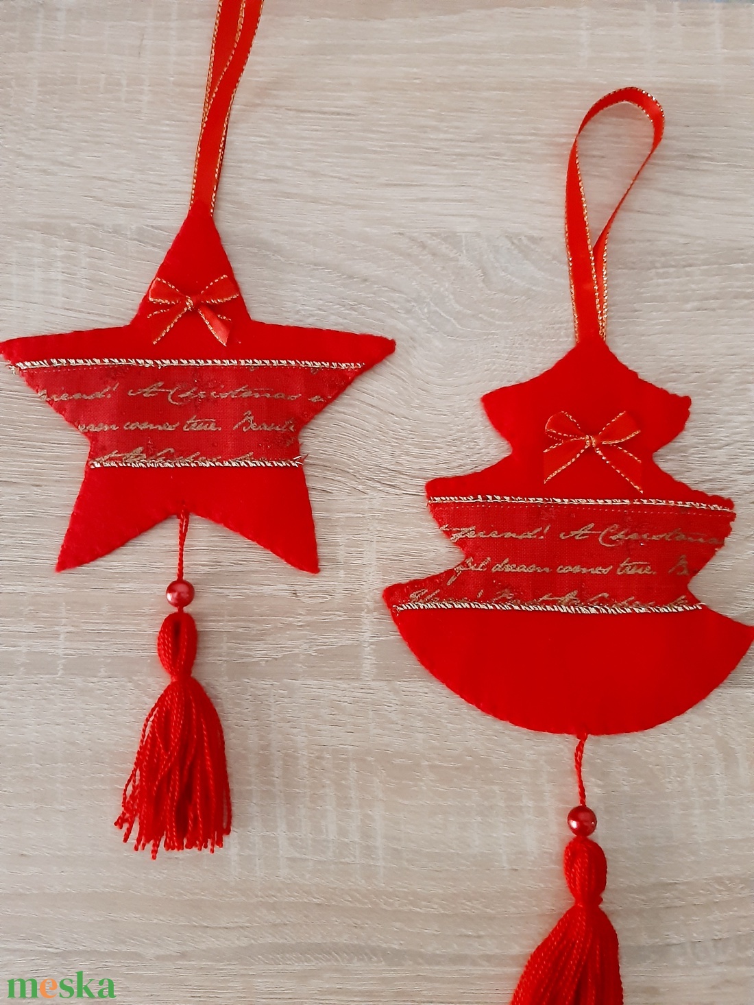 Filc téli duó - piros és arany színvilágban - karácsony - karácsonyi lakásdekoráció - karácsonyfadíszek - Meska.hu