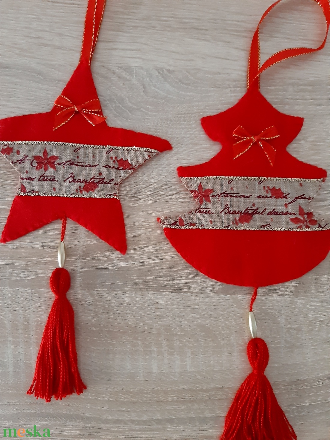 Filc téli duó - piros és natúr színvilágban - karácsony - karácsonyi lakásdekoráció - karácsonyfadíszek - Meska.hu