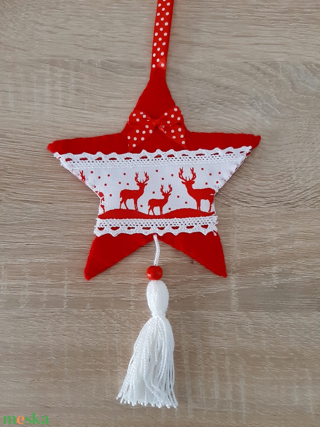 Filc téli duó - piros és fehér színvilágban, rénszarvasokkal - karácsony - karácsonyi lakásdekoráció - karácsonyfadíszek - Meska.hu