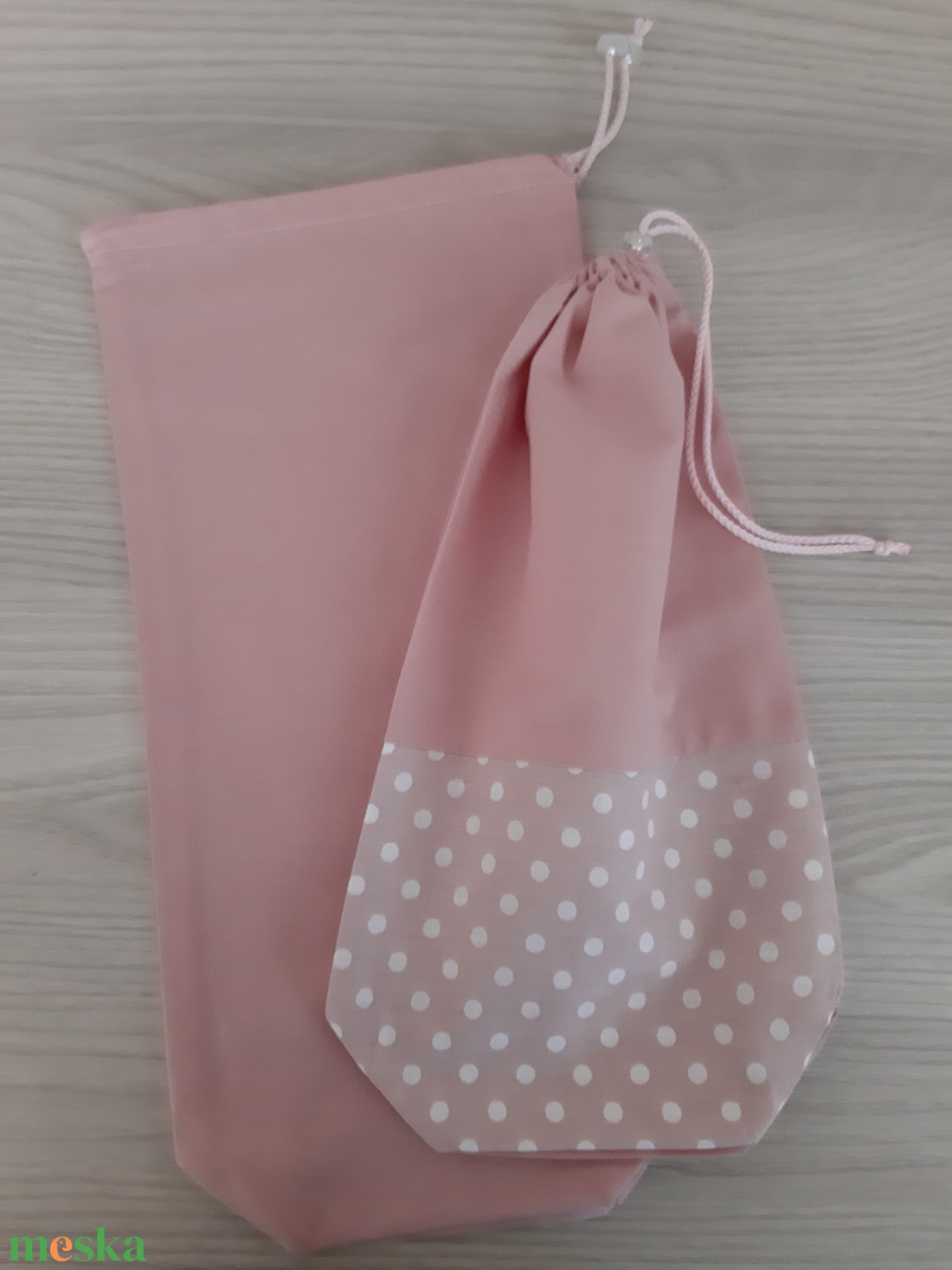 Bármitartó zsákocska szett - púderrózsaszín, nagy pötyis - táska & tok - bevásárlás & shopper táska - shopper, textiltáska, szatyor - Meska.hu