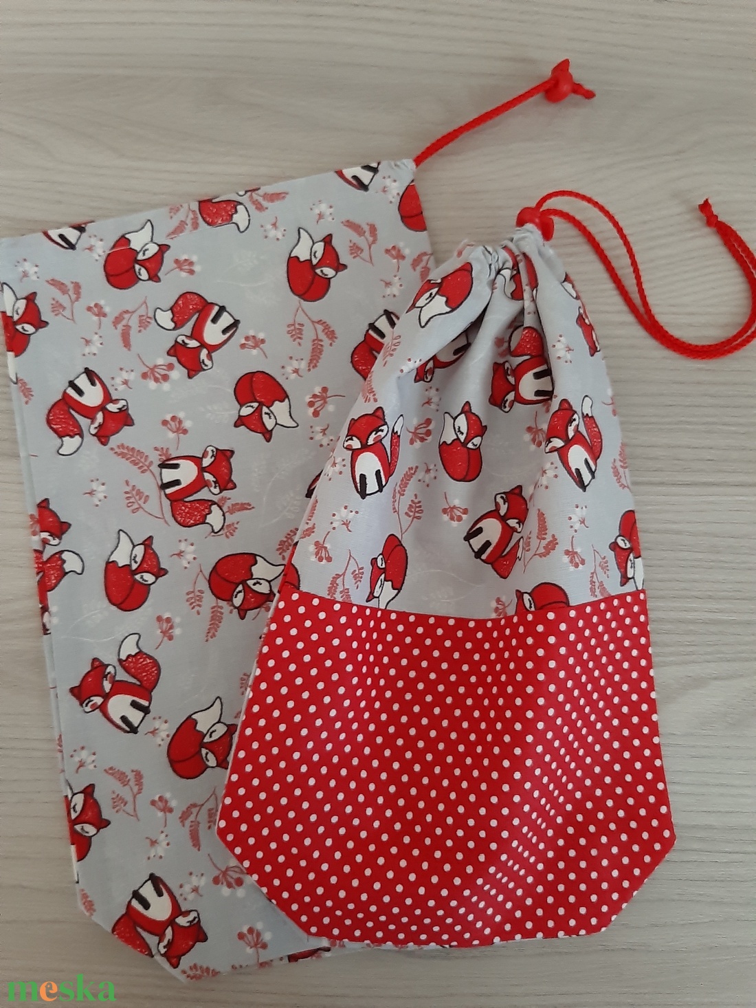 Bármitartó zsákocska szett - rókás, piros pötyis - táska & tok - bevásárlás & shopper táska - shopper, textiltáska, szatyor - Meska.hu